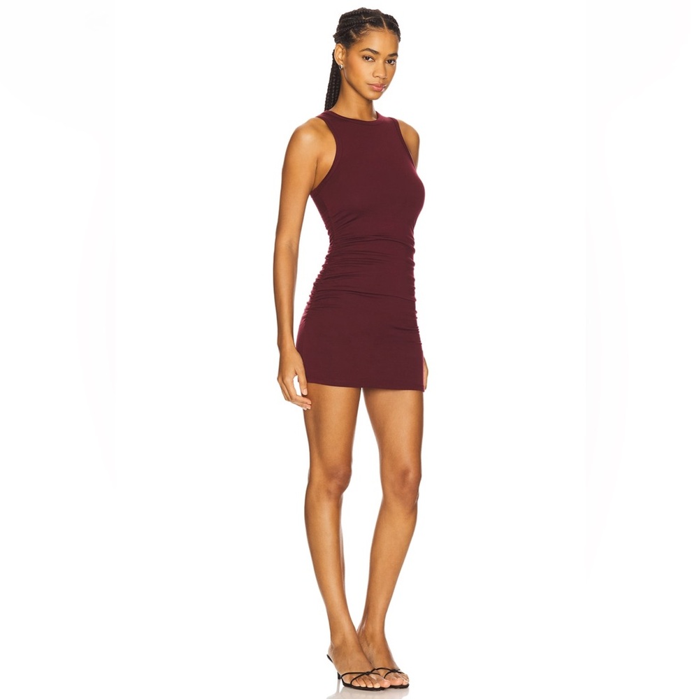Eterne Carrie Mini Dress Size XS Oxblood Burgundy Red Ribbed Sleeve-Less Rouched